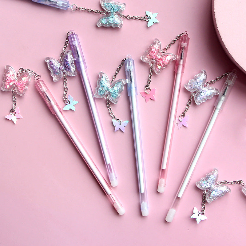 Korean Style Butterfly Pendant Gel Pen – Cute Student Ballpoint for Exam & Gift